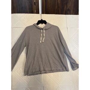 Loft Lounge Striped Hoodie Cowl Neck Pullover Black White Womens Medium